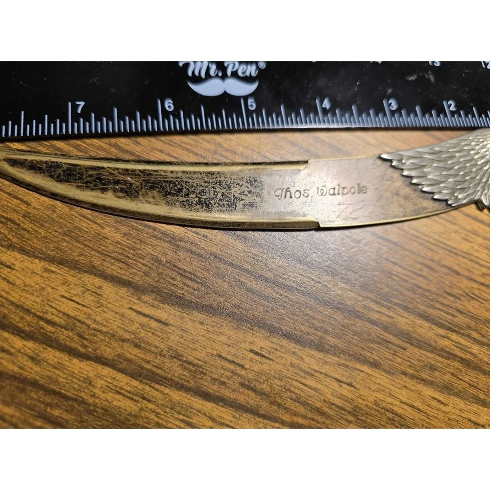 Vintage Thos. Walpole Eagle Head Brass Letter Opener Desk Accessory